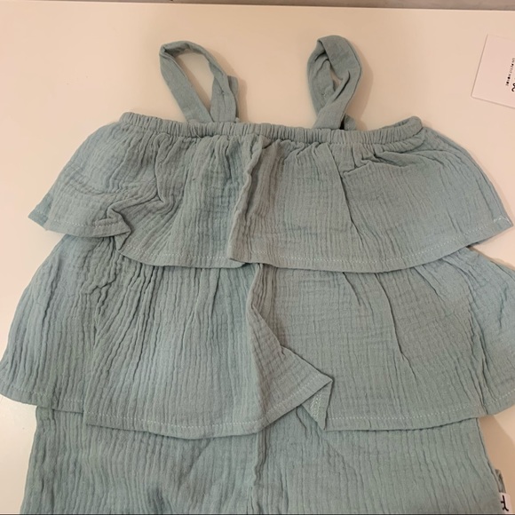 Deux par deux 2Y Girl Tiered Cotton Gauze Jumpsuit with Straps in Teal - Picture 2 of 5